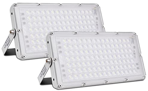Bellanny LED Strahler Außen 100W 10000LM Fluter Flutlichter, 2er 6500K Kaltweiß Scheinwerfer, IP65 Wasserdicht Außenstrahler, Sicherheitsbeleuchtung für Garten Garage Hof Sportplatz Veranda Werkstatt