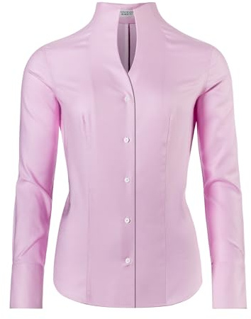 Vincenzo Boretti Chemisier Femme, légèrement cintré, Tissu Infroissable et Respirant - agréable à Porter, 100% Coton, col Calice, Manches Longues, uni
