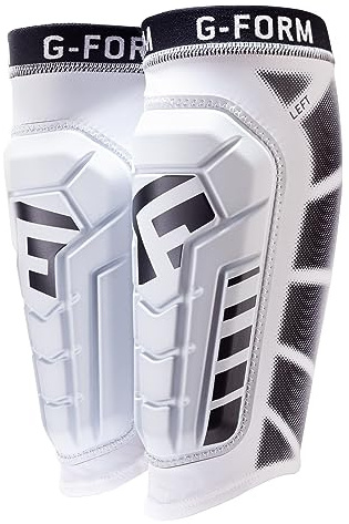 G-Form Pro-S Vento Schienbeinschoner, Weiß, Jugend S/M | mit Fußball und Ärmel