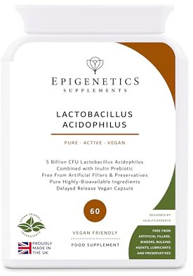 Lactobacillus Acidophilus | 5 Billion CFU Probiotic + Chicory Root Prebiotic (Inulin) | 60 Vegan Delayed Release Capsules UK Made | 2 Month Supply