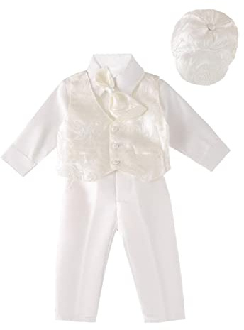 Lito Angels Conjunto de Ropa de Bautizo Traje Marfil de Bautismo con Gorro para Bebe Niño, Talla 9-12 Meses (Número de Etiqueta 0M)