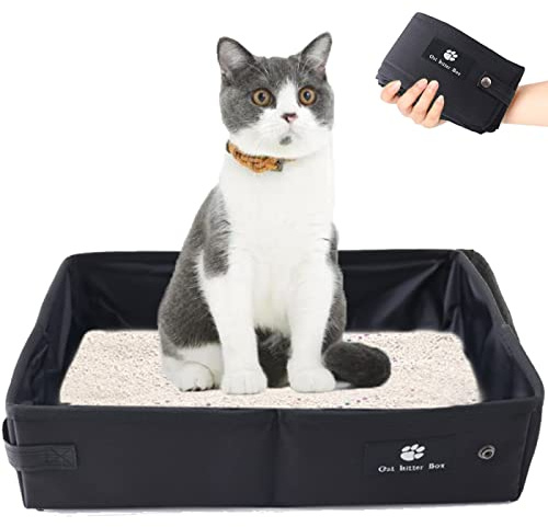 Bac à Litière pour Chat Pliable, Litière de Voyage Portable pour Chat, Imperméable, Facile à Nettoyer pour Maisons de Toilette pour Chat Domicile et Extérieures Camping, Grande Taille, 45*35cm(Noir)
