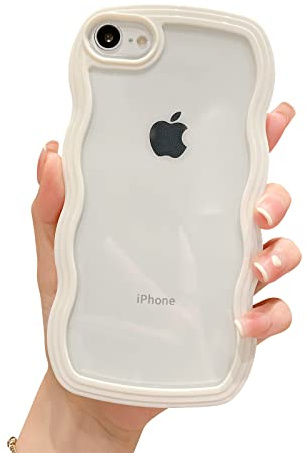 Ownest Kompatibel mit iPhone 8 Hülle und iPhone SE Hülle, iPhone 7 Case, Curly Transparent Aesthetic Silikon Wave Wellen Design Case für Men Girls Handyhülle - Weiß
