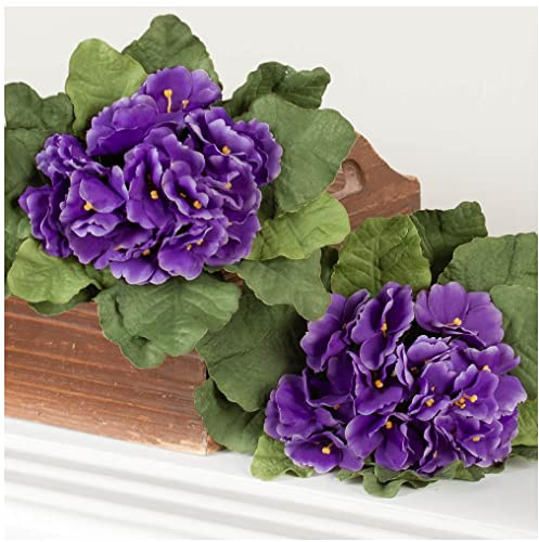 Factory Direct Craft Lavender African Violet Artificial Silk Flower Bushes - Pack of 2 Individual Artificial Polysilk Violet Flowers