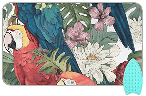 linqin Reise-Bügelmatte, Papageien, tropische Pflanze, hitzebeständig, Bügelbrett-Pad mit Silikon-Pad, tragbarer Bügelbrettbezug für Waschmaschine, Trockner, Tischplatte, 119 x 71 cm