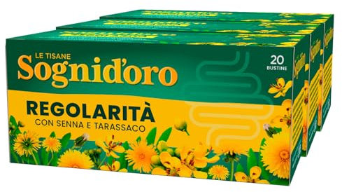 Sognid'oro Tisana Regolarità con Senna e Tarassaco per Favorire L'Equilibrio della Flora Intestinale - 3 Confezioni da 20 Filtri