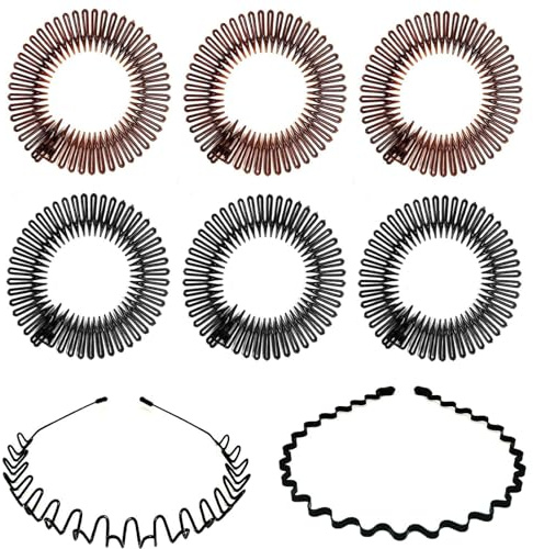 LMOGWL 6 Stück Set elastischer Kamm-Stirnbänder und 2 Stück Set schwarzer Metall-Stirnbänder,Unisex-Sport-Stirnbänder,stilvolle Make-up-Stirnbänder für Outdoor-Aktivitäten, Hochzeiten und den Alltag