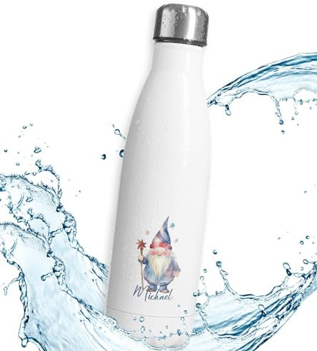 timalo® Thermosflasche Weihnachten personalisiert mit Namen auslaufsichere Edelstahl Trinkflasche Geschenk Wasserflasche für Männer Frauen Kinder Mädchen Jungen 500mL | Wichtel