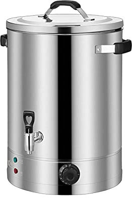 ANSNOW Commercial Electric Brew Kettle, Insulation Bucket Thicken Stainless Steel, Hot Beverage Heater, with Lid and, Cookware for Boiling, Silver/Single Layer with Tap/60L