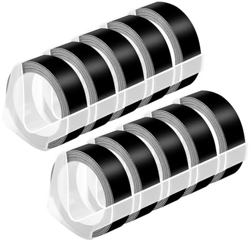 NineLeaf 10 Packung Ersatz für Dymo S0898132 521209 3D Kunststoff Prägebändern 12mm x 3m Weiß auf Schwarz Bänder Schriftband für Office Mate II 1540 154000 Organizer Xpress Pro 1575 Beschriftungsgerät