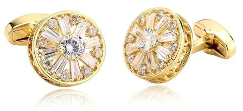 Dsnyu Manschettenknöpfe Herren Edelstahl, Manchettenknoepfe Set Herren Weißes Gold Runden Zirkonia Hemd Anzug Schmuck für Geburtstag Hochzeit