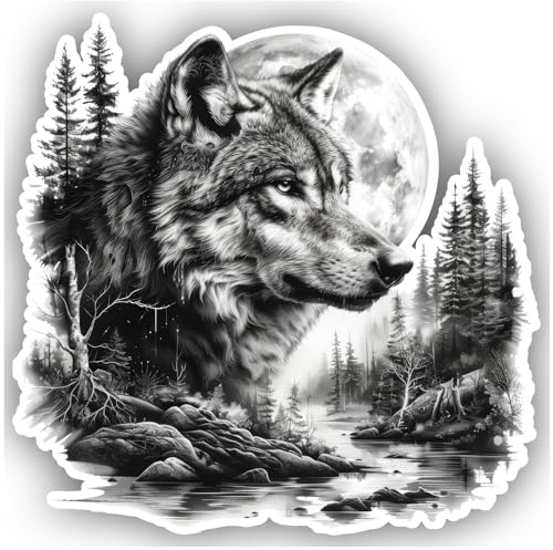 Samunshi® Wolf in Wald Szene Aufkleber Mond Berge Autoaufkleber für Motorrad Fahrrad Roller oder Auto Sticker Fahrrad Mtb Mountainbike Rennrad Aquarell Illustration Sticker 50x49cm