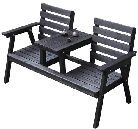 ZXDRYBHD Gartenbank 2-Sitzer mit Tisch, mit Rückenlehnen-Armlehnen, Stabil und Fest, für Terrasse, Garten, Balkon, Hof(Color:Black)