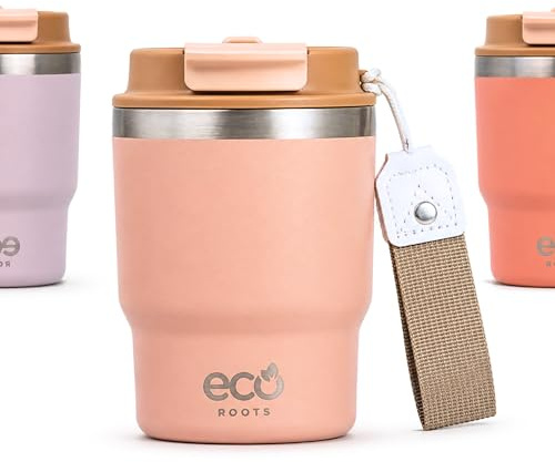 ECOROOTS Evergreen - Gobelet Isotherme 360 ml | Thermo Café Anti-fuite | Tasse Isotherme Réutilisable en Acier Inoxydable | Idéale pour Bureau, Yoga, Gym et Boissons Chaudes ou Froides (ROSE QUARTZ)