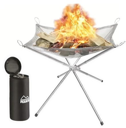ADVENTURE PEAKS Portable Fire Pit With Easy to Carry Bag - 304 Stainless Steel Firepits for Outdoors Wood Burning Folding Fire Pits for Garden, Camping, BBQ, Bonfire & Backyard