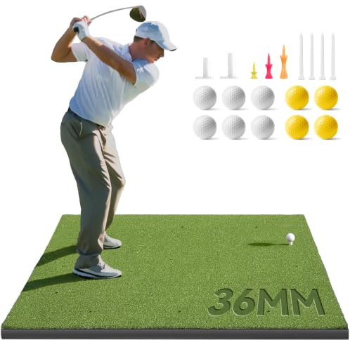 Golfguru Golfmatte, 1,5 x 1,2 m, 36 mm dichte Elite-Golfschlägermatten zum Üben mit 10 Bällen, 9 Tees, strapazierfähige, künstliche Schlagtrainingsmatte für Hinterhof, Fahren, Chippen