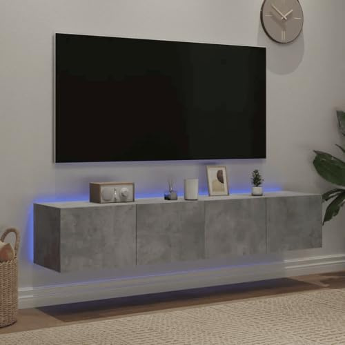 Canditree Ensemble Meubles TV Suspendu avec Lumières LED, Meuble TV Mural avec Rangement, étagère TV Flottante 160cm (Gris béton)