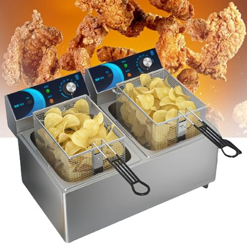 LFfwynog Freidoras eléctricas de Doble Tanque, freidora de encimera de 12 litros con cestas Freidora de Aceite eléctrica de encimera de Acero Inoxidable Desmontable de Gran Capacidad con Control