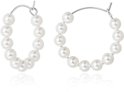 Perlen Creolen Silber 925 Creolen mit Perlen Kleine Perle Ohrringe Perlenohrringe Ohrhänger Schmuck für Frauen Damen Mädchen 20mm