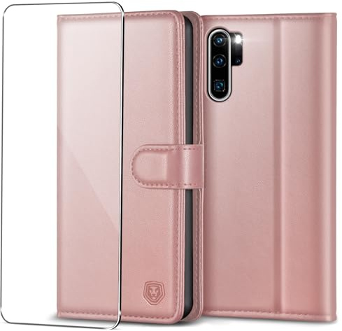 Handyhülle für Huawei P30 Pro Hülle mit Schutzfolie Premium PU Leder P30 Pro Klapphülle Case Brieftasche Kartenfach Ständer Magnet Etui Handytasche Cover Schutzhülle für Huawei P30 Pro - Roségold