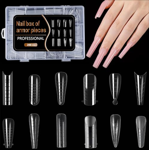 HOUSN Gel X Nail Tips 288 Stück, Künstliche Nägel Set Mit Tips Für Gelnägel, 12 Größen Halb-Matt, Nagel Tips Für DIY Nail Art, Hochzeit, Date & Alltag - Geschenk Für Frau, Mutter, Freundin