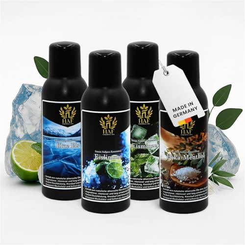 HAF Saunaaufguss Set „Kühle Erfrischung“ - 4 x 250ml Sauna Aufgussmittel Blue Eis, Eislimone, Eisminze, Euka-Menthol - Saunaduft mit natürlichen ätherischen Ölen & ohne Zusätze