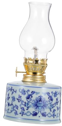 BATHVEVE Chamber Kerosene Lamp Vintage Porcelain Lantern Decorative Home Lighting Emergency Oil Lantern Rustic Style Ambience
