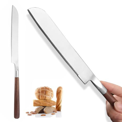 1 pezzi 304 Acciaio Inox Coltello Pane, Coltello da Torta, Sonic Coltello Pane, Coltello da pane, Coltello ergonomico per manico in legno, Adatto per tagliare pane, dolci, torte, frutta, verdura.