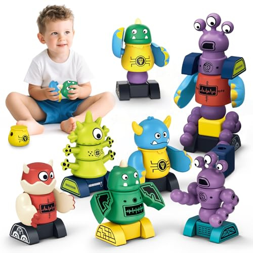 Cooldele STEM Magnetische Roboter Spielzeuge für Kinder im Alter von 3-8 Jahren, Transformierbare Stapel-Bots mit Aufbewahrungsbox, Geburtstagsgeschenk für Jungen und Mädchen von 3-8 Jahren