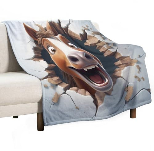 ECWECC Kuscheldecke Mädchen Pferd 3D Lustig Druck Wohndecke 150x200cm Für Sofa Tiermotiv Dekor Flanell Fleecedecke Luxus Motive Decke Geschenke Für Jungen