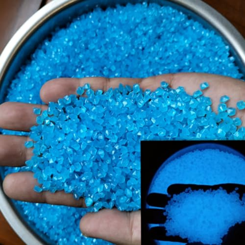 FOLANDO 6000 Stück Fluoreszierender Sand Nachtleuchtende Steine Kleine Kies Mini Kieselsteine Harz für Gartendekoration Aquarium Landschaften Vasen Dekor Handwerk, 3-5mm (Blau)