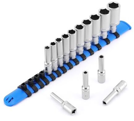 MIXPOWER 14 Pcs 1/4-Inch Drive Deep Impact Socket Set, 6-Point, 4-15mm, CR-V
