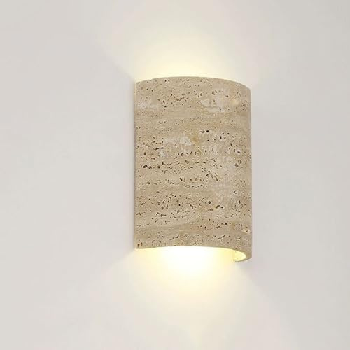 LLXDFUU Applique da parete in pietra naturale Light Mid Century Wabi Sabi Wall Light 10W Lampada da parete per esterni impermeabile Su e Giù Lampada per montaggio a parete Portico Travertino Apparecch