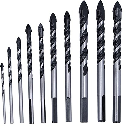 Lot de 10 forets de maçonnerie, pointes en carbure de qualité industrielle, foret triangulaire multifonctionnel pour carrelage, brique, ciment, béton, acier au carbone