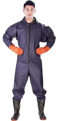 MZSKLW Wasserdichter Overall mit Langen Ärmeln, Wathose for Angeln, Wathose mit Kapuze, Hose mit Stiefeln und Handschuhen, Set for Erwachsene, Angelbekleidung, Ausrüstungsanzug(D,42)
