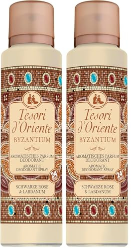 TESORI D’ORIENTE aromatisches Parfum Deodorant 'Byzantium' 150 ml, mit schwarzer Rose & Labdanum, 24 h Schutz, Wellness-Ritual für Körper & Sinne (Packung mit 2)