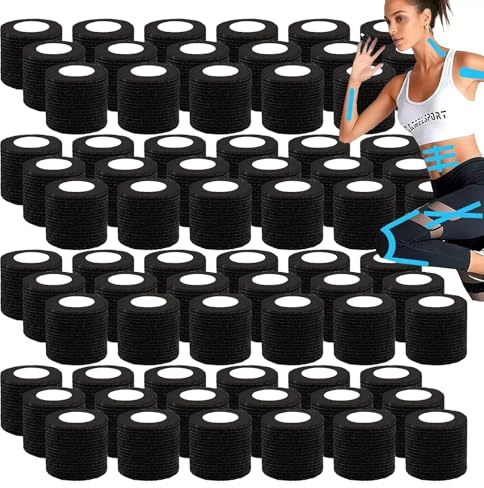 Fingerpflaster Selbsthaftend Selbstklebender Verband- 72x Pflaster Rolle (5cm x 4,5m) - Verband Selbstklebend - Elastisches Tape wasserfest-Staub-Fett-und Schmutzabweisendes Pflasterband für (schwarz)