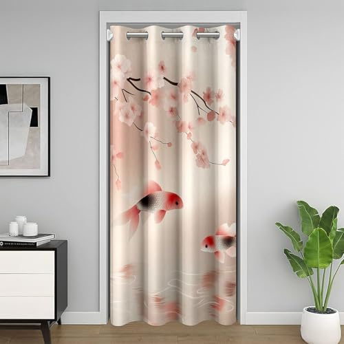 Homemissing Koi Fisch Türvorhang 86x203cm Kinder rosa Kirschblüten Zimmer Divider für Jungen Mädchen Teen s japanische Blumen Vorhang für Innentür Raumteiler Atmungsaktiv schwarz rosa Vorhang
