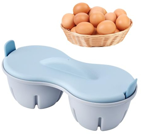 Microondas Posacador de huevos 2 - Moldes de huevo escalfados | Accesorios de microondas | Vapor de huevos de horno | Fabricante de 2 cavidad duro | Rapid Omlette Maker con tapa para la herramienta de