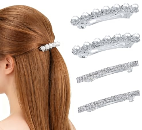 4 Pcs Französische Glitzernde Strass-Haarspangen,Silberne Haarspangen,Vintage Haarschmuck Silber,Glitzer haarspangen Damen Silber,Haarschmuck mit Strasssteinen,Französischer Elegante Haarspange
