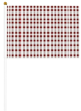 Drapeau à carreaux rouges et blancs double face à manivelle 14 x 20,8 cm, utilisé pour la décoration de fête de vacances, les compétitions