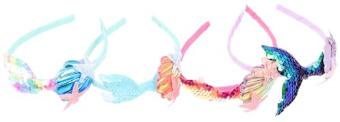 LRXIYODE 4 Stück Teiliges Haarreifen mit Pailletten Bunte Meerjungfrau Haarreifen aus Strapazierfähigem Kunststoff und Kreativer Haarschmuck für Karneval Halloween Kostüm und
