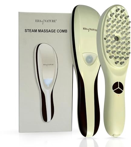 era of nature 4-in-1 Electric Scalp Massager for Thicker-Looking Hair & Root Vitality – Waterproof Vibrating Brush with Red & Blue Light – Rechargeable Follicle Stimulator for All Hair Types, Unisex