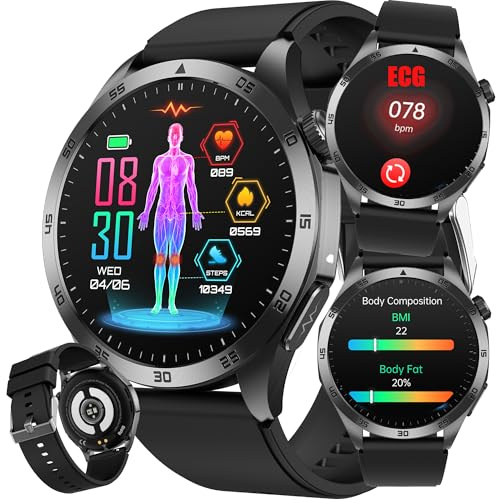wgzixezn Smartwatch 𝗯𝗹𝘂𝘁𝘇𝘂𝗰𝗸𝗲𝗿𝗺𝗲𝘀𝘀𝘂𝗻𝗴 Herren ECG Smartwatch Mit Telefonfunktion Bmi/Harnsäure/Bludruck 𝐛𝐥𝐮𝐭𝐟𝐞𝐭𝐭𝐞 Fitnessuhr Mit Telefonfunktion 24h Blutdruck (Schwarz)