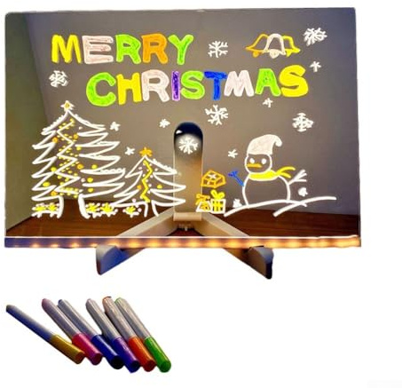 Lavagna da scrivania a LED cancellabile luminosa in acrilico con 7 penne colorate per casa e ufficio, tavoletta da disegno portatile con supporto per bambini (3)