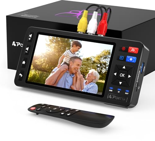 Portta VD20P VHS to Digital Converter with 5 HD Screen, Video Capture Recorder Convert to MP4 Compatible with VHS, VCR, DVR, DVD, Hi8, Mini DV, Gaming Console (VCR/VHS/DVD Player/Camcorder Required)