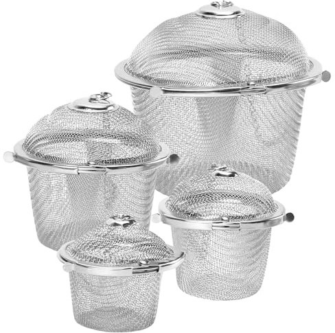 FUNSUEI 4PCS Stainless Steel Tea Infuser Ball with Hook, Fine Mesh Strainer | 4 Sizes with Chain, for Loose Leaf Tea, Spices and Seasonings,