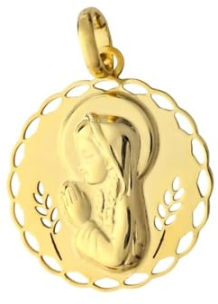 Inmaculada Romero IR Medalla de Primera Comunión Virgen Niña en Plata de Ley 925m chapada oro con 20mm. cerco calado