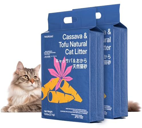Neakasa Maniok Katzenstreu mit Tofustreu Klumpen, Geruchskontrolle, pflanzliche natürliche Inhaltsstoffe, ultra saugfähig und schnell trocknend, staubarm
