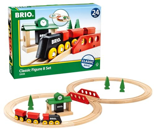 BRIO 33028 Klassiskt Figur-8-set | Classic Figure 8 Set 22 delar. Leksakståg med tillbehör och skenor i trä. Från 24 månader. För små lokförare.